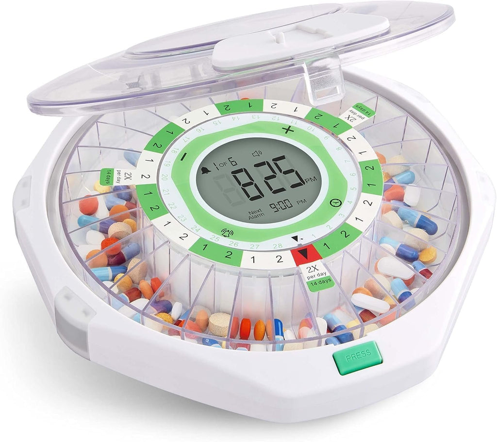 LiveFine 28-Day Locking Automatic Pill Dispenser with Alarm, Clear Lid