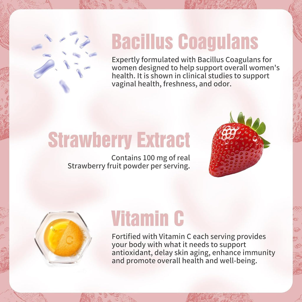Feminine Balance Gummies, Premium Balance Supplement for Women PH Health, Immune Support, Energy Support, Vegan, Gluten-Free, Strawberry Flavor, Delicious 60 Gummies, 1 Pack 30 Servings