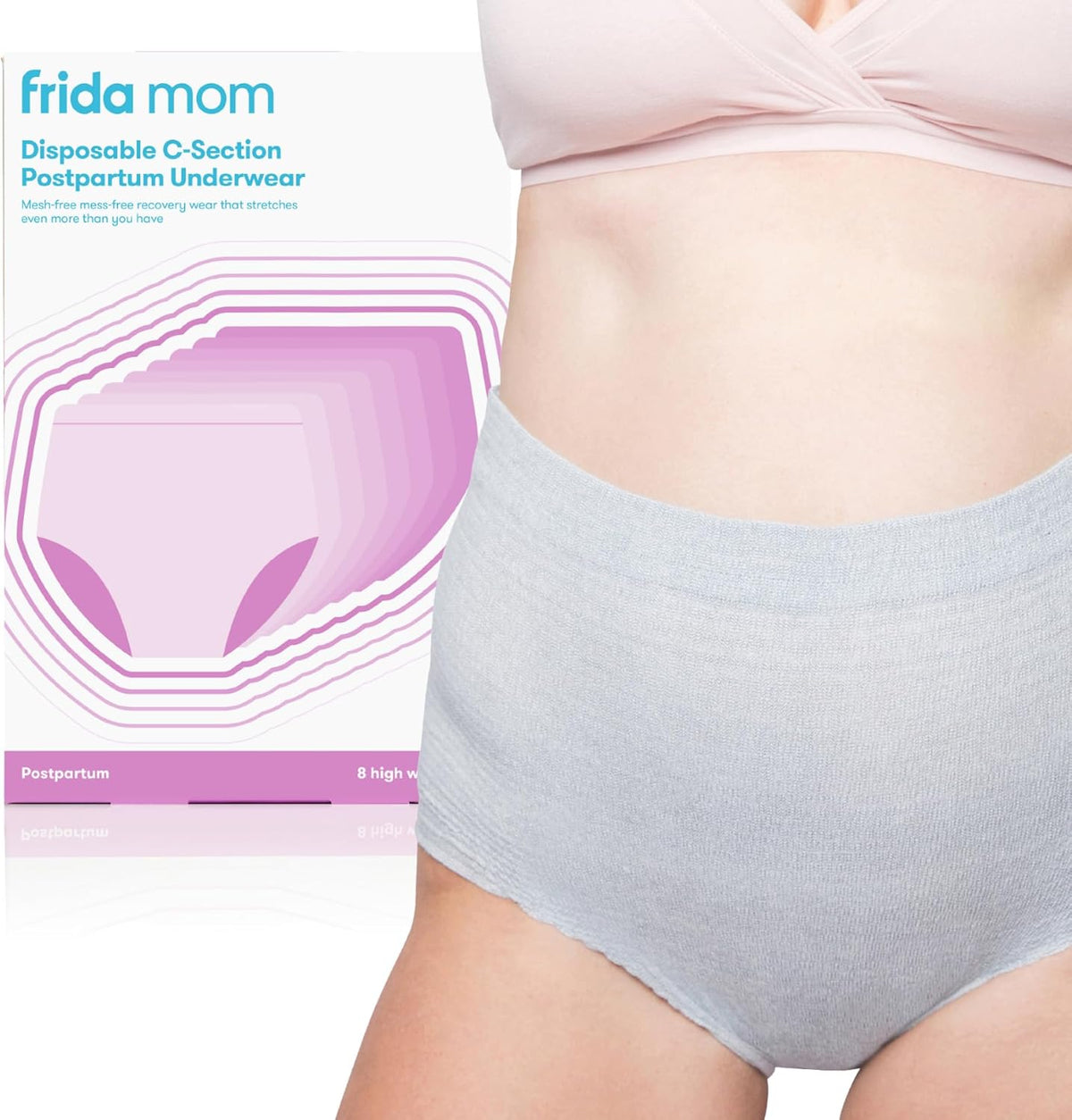 FridaBaby High Waisted Postpartum Underwear Disposable C-section Briefs | Super Soft, Stretchy, Breathable, Absorbent, Latex Free, Regular (8 Pack)