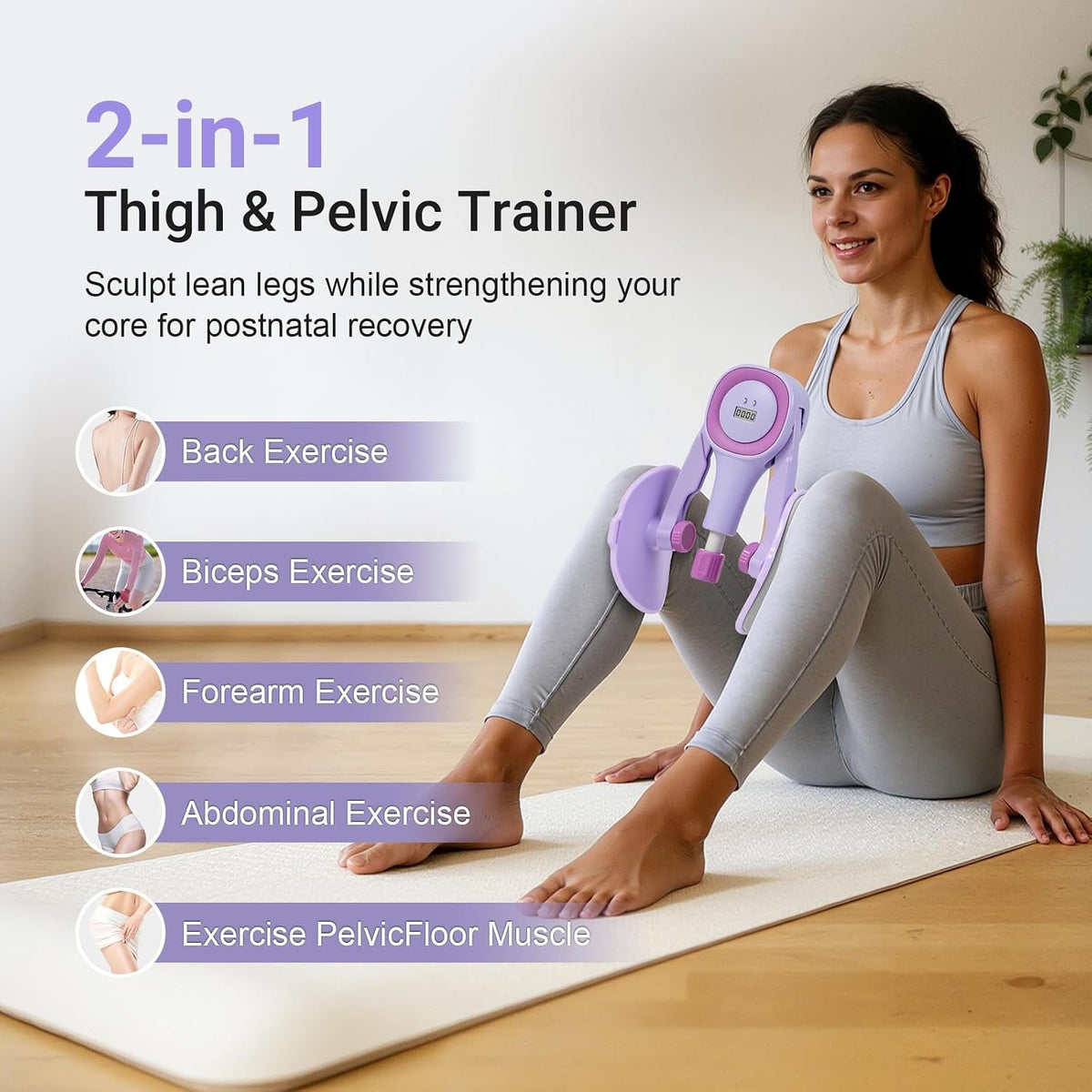 Thigh Trainer for Women, 15-60LB Adjustable Resistance Inner Thigh Exerciser for Pelvic Floor Strengthening, Kegel Equipment with Data Tracking, Home Gym Fitness for Postpartum Recovery & Shaping1