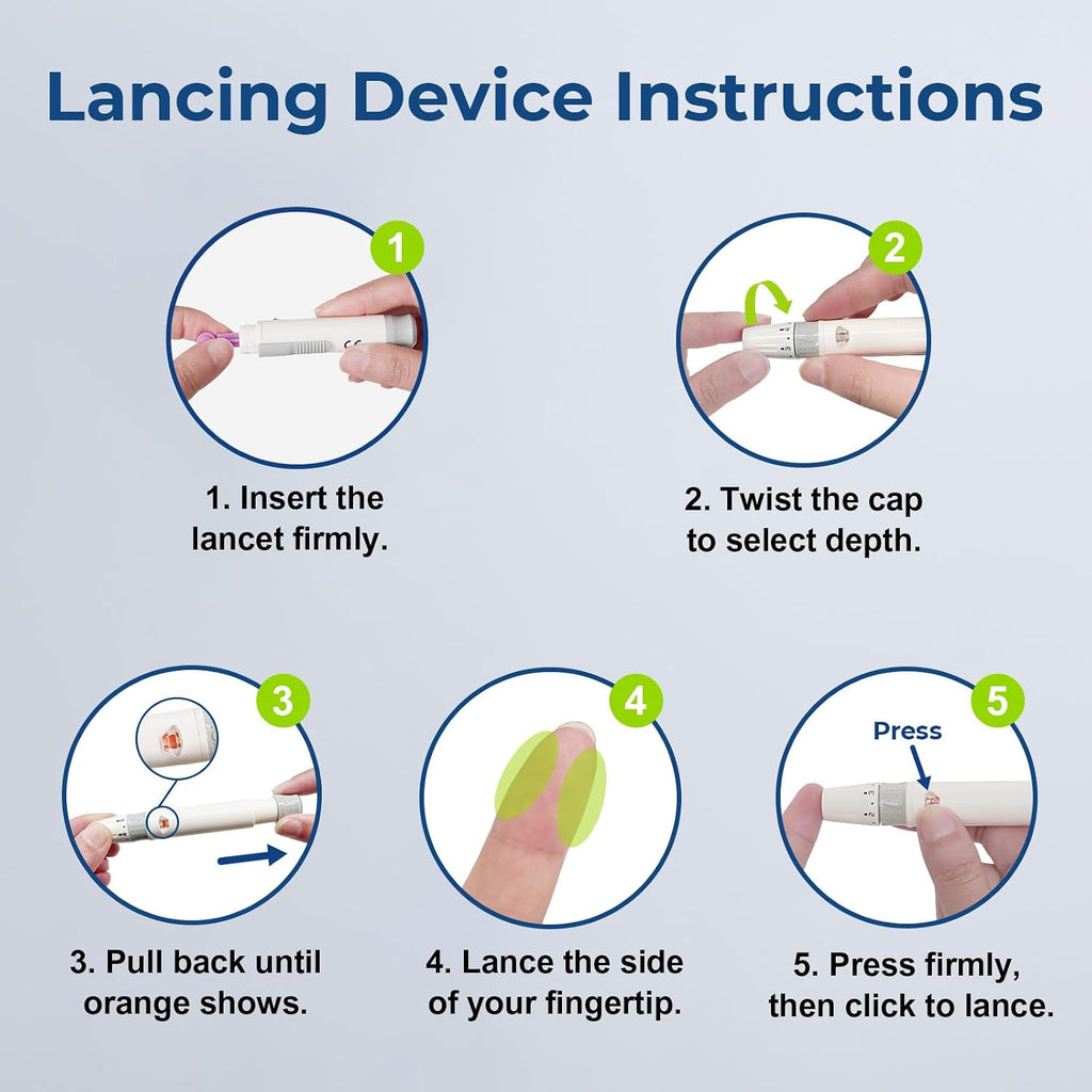 AUVON Lancets for Diabetes Testing with Lancing Device, 100 Pack, 30 Gauge | Lancets with Painless and Contactless Design, Adjustable Depth Lancing Device, Works Effectively with Small Drops