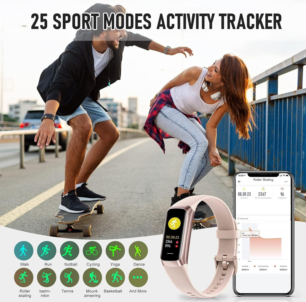Fitness Tracker with 24/7 Heart Rate Blood Pressure Blood Oxygen Sleep Monitor, 1.1" AMOLED Touch Screen Activity Trackers, Waterproof Step Counter Health Pedometer for Women