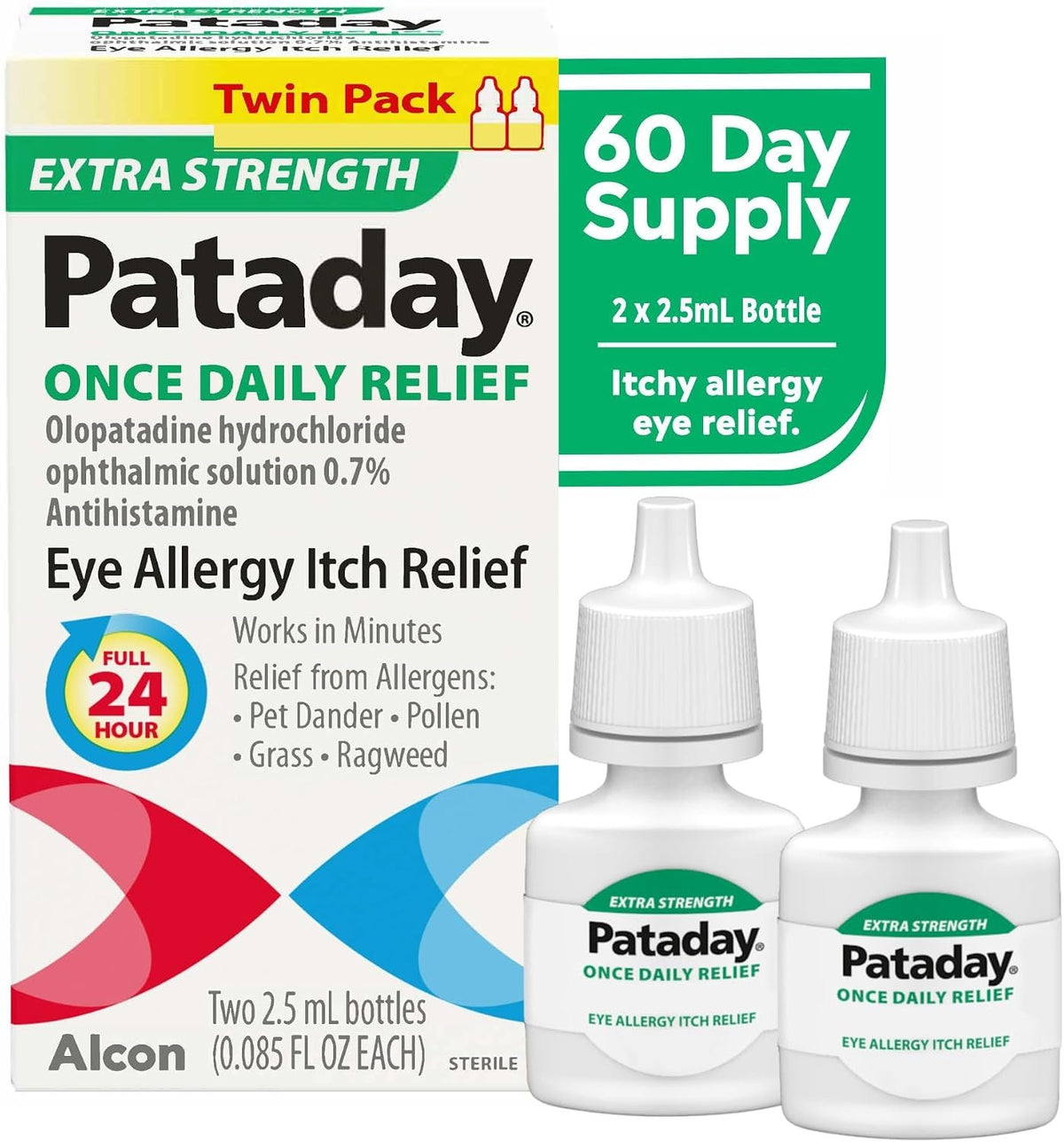 PATADAY Once Daily Extra-Strength Relief Allergy Eye Drops, 2.5 ml, 2 Pack