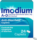 Imodium A-D Diarrhea Relief Caplets, 2mg Loperamide Hydrochloride, 24 Ct | Help Control Symptoms of Diarrhea, Due to Acute Traveler's Diarrhea, for Kids 6+ and Adults