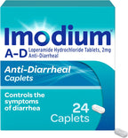 Imodium A-D Diarrhea Relief Caplets, 2mg Loperamide Hydrochloride, 24 Ct | Help Control Symptoms of Diarrhea, Due to Acute Traveler's Diarrhea, for Kids 6+ and Adults