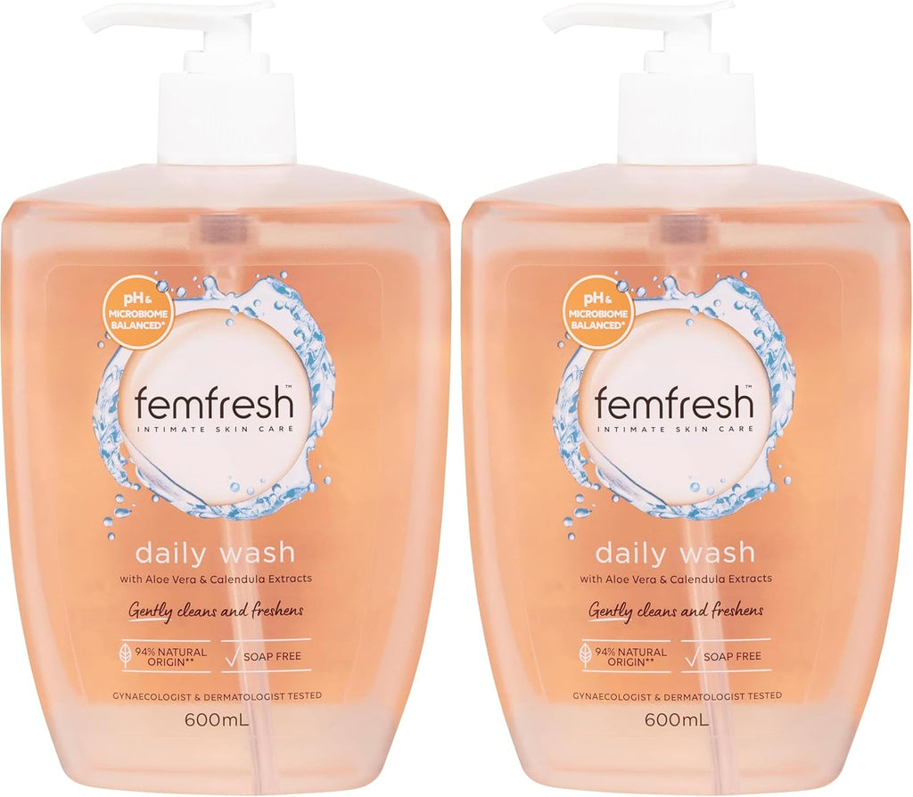 Femfresh Daily Intimate Wash 600ml - pH & Microbiome Balanced, With Aloe Vera & Calendula Extracts, 94% Natural Origin Ingredients, Hypoallergenic & Soap-Free, Gentle Feminine Wash for Freshness