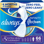 Always Infinity Feminine Pads with Wings for Women, Size 5, Extra Heavy Overnight, Unscented, 22 Count - Pack of 3 (66 Count Total)