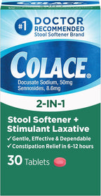 Colace 2-in-1 Stool Softener Plus Stimulant Laxative Tablets, 30 Count