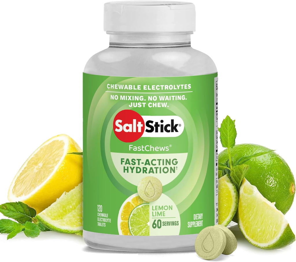 SaltStick Electrolyte FastChews Lemon Lime - 120 Chewable Tablets | Chewable electrolyte tablets that start working in 45 seconds. No mixing or waiting—just chew for hydration on the go.