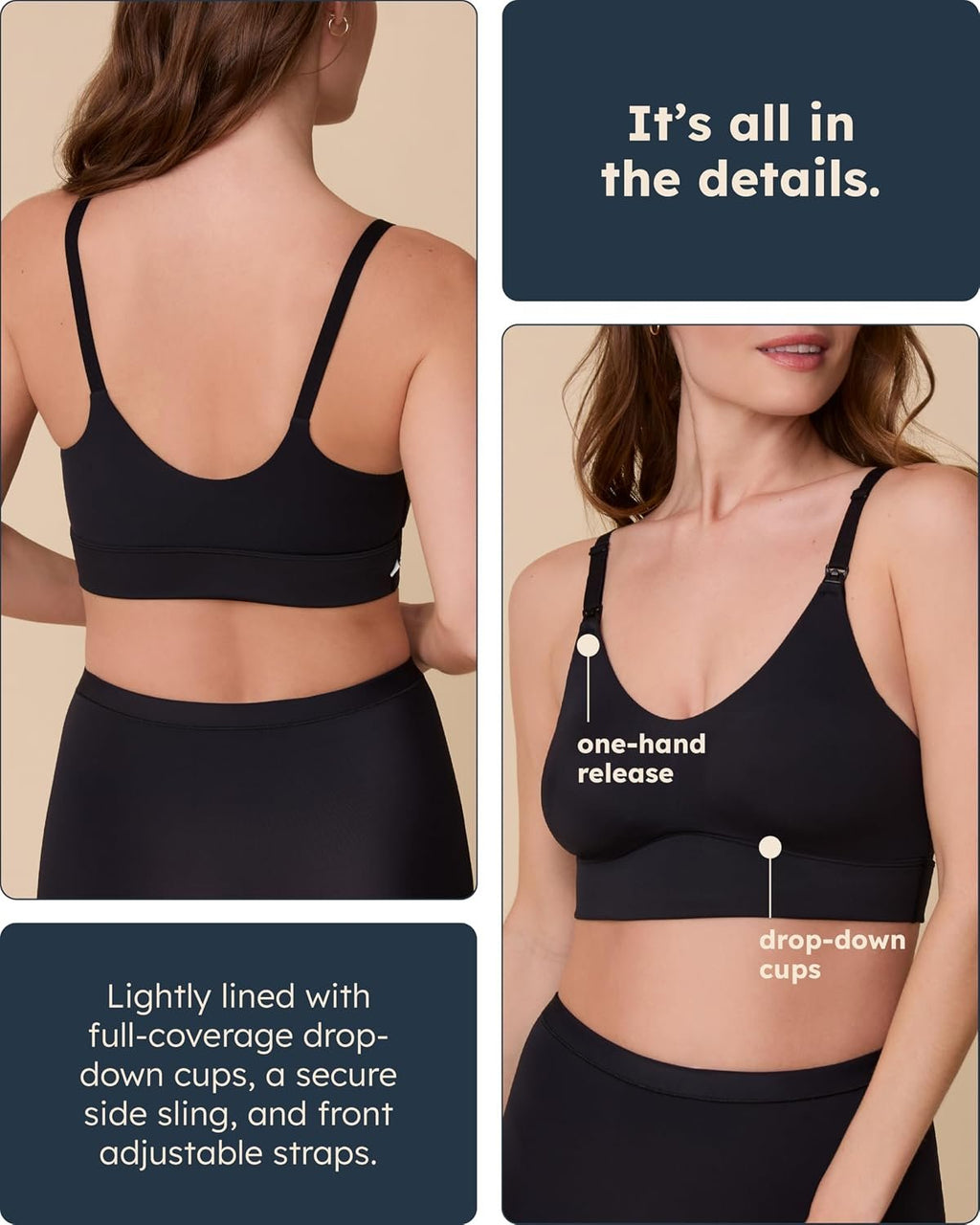 Harper Wilde Bliss Nursing Bralette - Ultra-Soft & Lightweight with Adjustable Straps - Supportive Maternity Bra - Black | Ultra-Soft, Lightweight Nursing Bra with Adjustable Straps, Wireless Comfort for Maternity, Breastfeeding