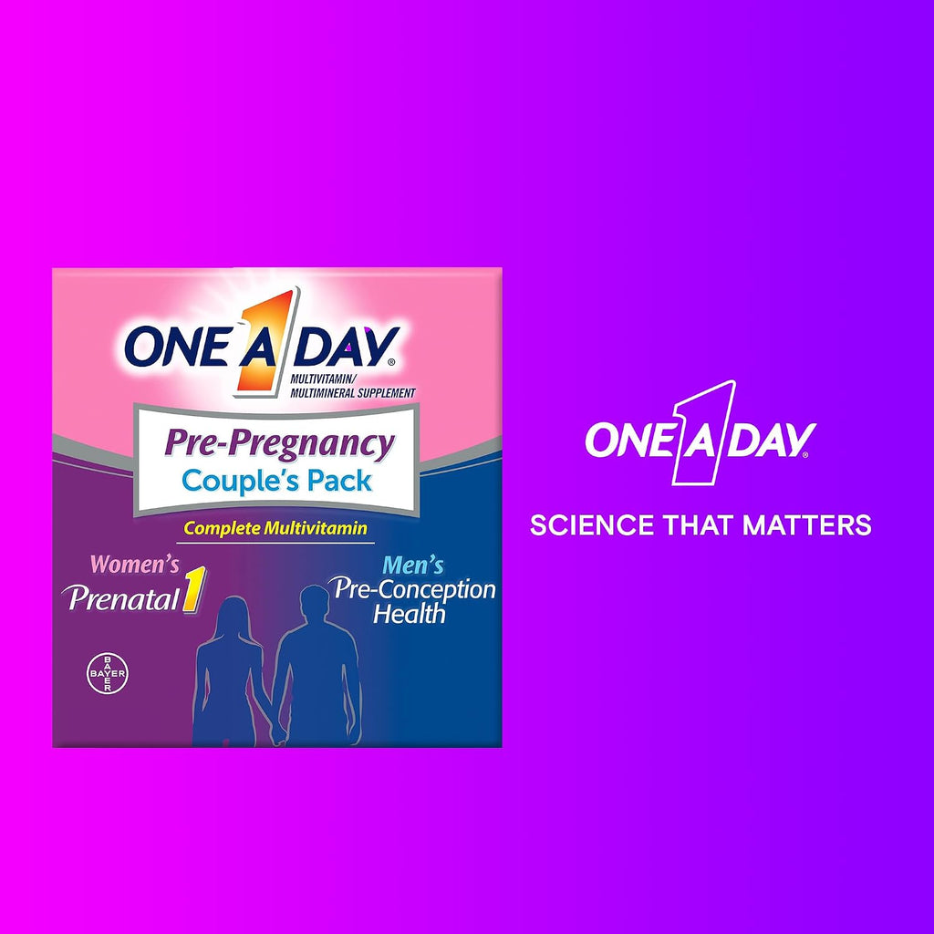 One A Day Men's & Women's Pre-Pregnancy Multivitamin Softgel including Vitamins A, Vitamin C, Vitamin D, B6, B12, Folic Acid & more, 30+30 Count, Supplement for Before, During, and Postnatal