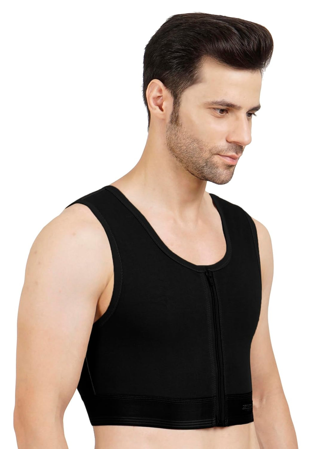Gynecomastia Short Vest || HIGH COMPRESSION || Front Zip and Hook Closure || Tomboy Chest Binder || Comfortable Support for Men || Chest Shapewear || Post-Surgery Recovery ||