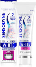 Sensodyne Clinical White Stain Protector Toothpaste, 3.4 oz | Clinically Proven Whitening for Sensitive Teeth, Stain Protector, 2 Shades Whiter Teeth