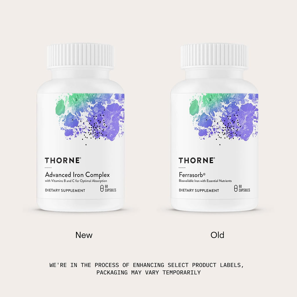 THORNE Advanced Iron Complex, Chelated Iron Supplement, 60 Capsules | Elemental Iron, Folate, B and C Vitamins for Optimal Absorption, Complete Blood Support Formula*, Third-Party Certified