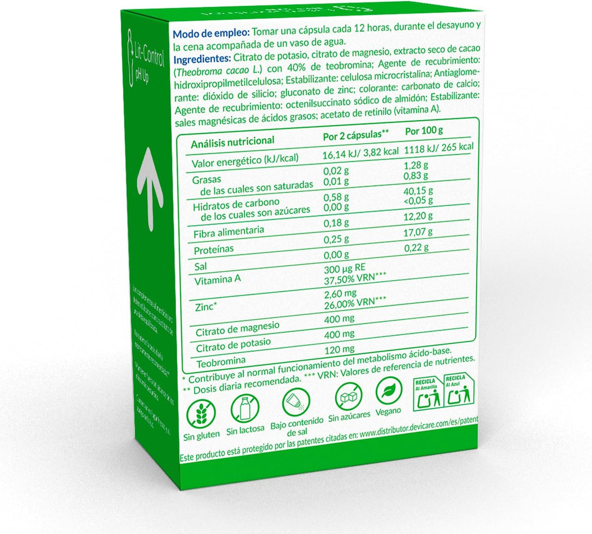 Lit-Control pH Up - Food Supplement - Prevents Urinary Salt Crystallization - Kidney Stones or Kidney Stones - Increases Urinary pH - Patented - 60 Capsules