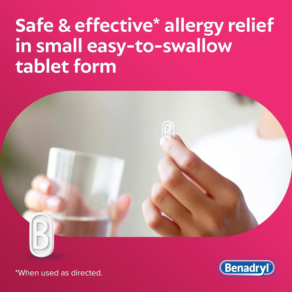 Benadryl Extra Strength Allergy Tablets, 50 mg Diphenhydramine HCl, 24 Ct | Antihistamine Tablets for Allergy Relief of Allergy Symptoms Due to Hay Fever or Other Upper Respiratory Allergies