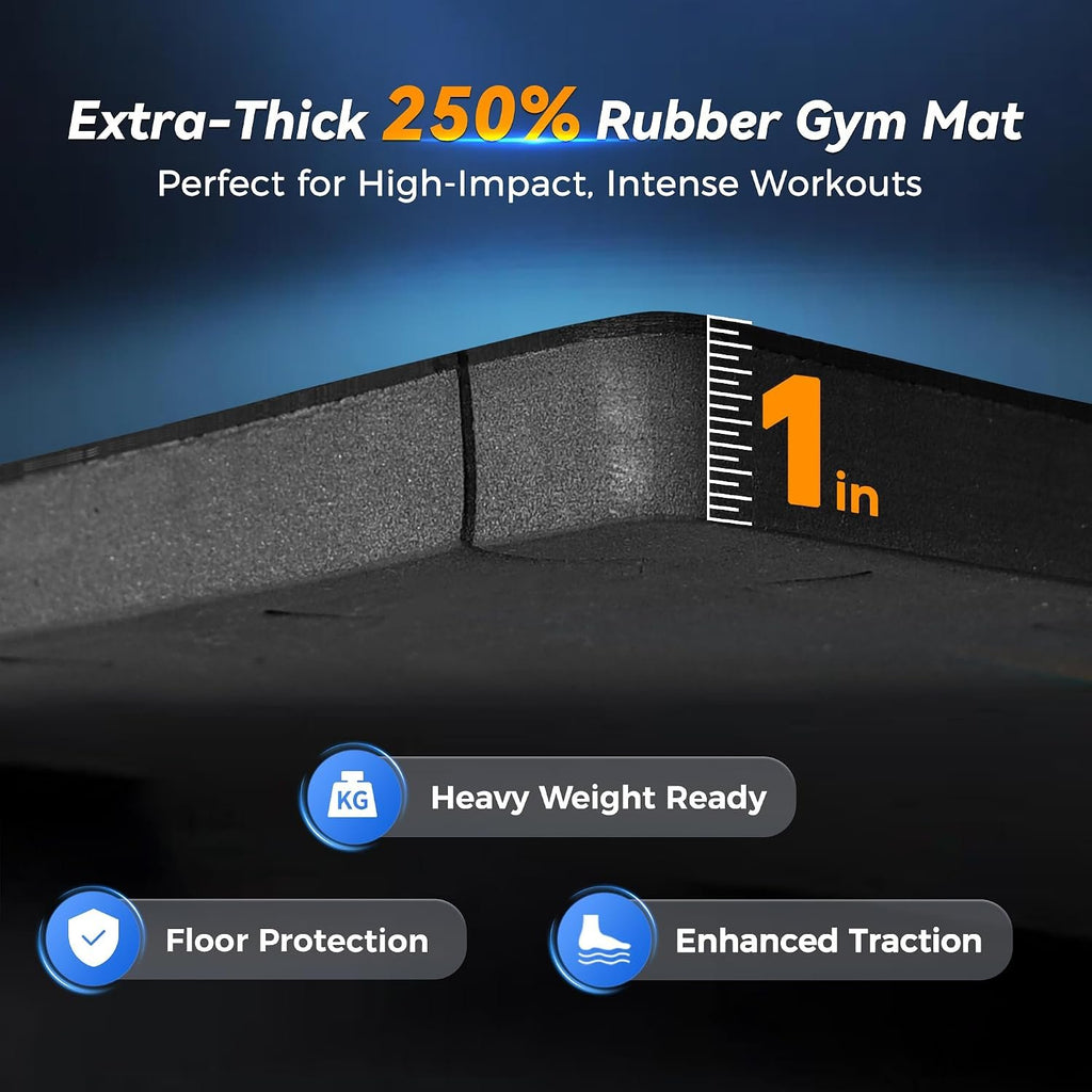 SUPERJARE 1" Extra-Thick Rubber Top Exercise Mat, Gym Flooring for Home Gym