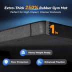 SUPERJARE 1" Extra-Thick Rubber Top Exercise Mat, Gym Flooring for Home Gym