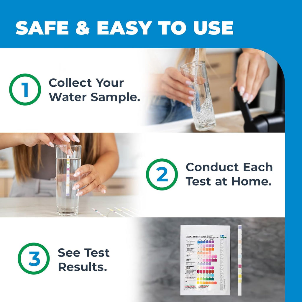 Safe Home® Ultimate DIY Drinking Water Test Kit – Testing for Lead, Bacteria, Hardness, Copper, Fluoride, Iron, Nitrate, pH, & More – City or Well Water – 302 Tests/Kit.