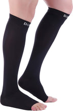 Doc Miller Open Toe Compression Socks, 20-30 mmHg, Knee High, Men & Women | Toeless Compression Sleeves, Knee-High Stockings: Shin Splints, Varicose Veins, Travel, Calf Support & Muscle Recovery, Pair