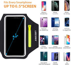 Running Armband with Earphone Bag Cell Phone Armband for iPhone 17 16 15 Pro 14 Plus 13 11 XR, Galaxy S24/S10 Water Resistant Sports Phone Holder Case & Zipper Slot Car Key Holder for 6.9 inch Phone