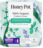 The Honey Pot Company - Herbal Sanitary Pads for Women - Heavy Flow Overnight w/Wings - Infused w/Essential Oils for Cooling Effect & Organic Cotton Cover - Feminine Care - 11 ct