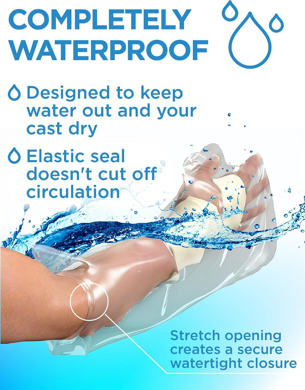 100% Waterproof Cast Covers for Shower Arm - 3pk - Tight Seal - Reusable | Adult Half Arm Cast Protectors - Hand, Wrist, Elbow - After Surgery Bandage and Dressing Cast Bag for Wounds and Burns