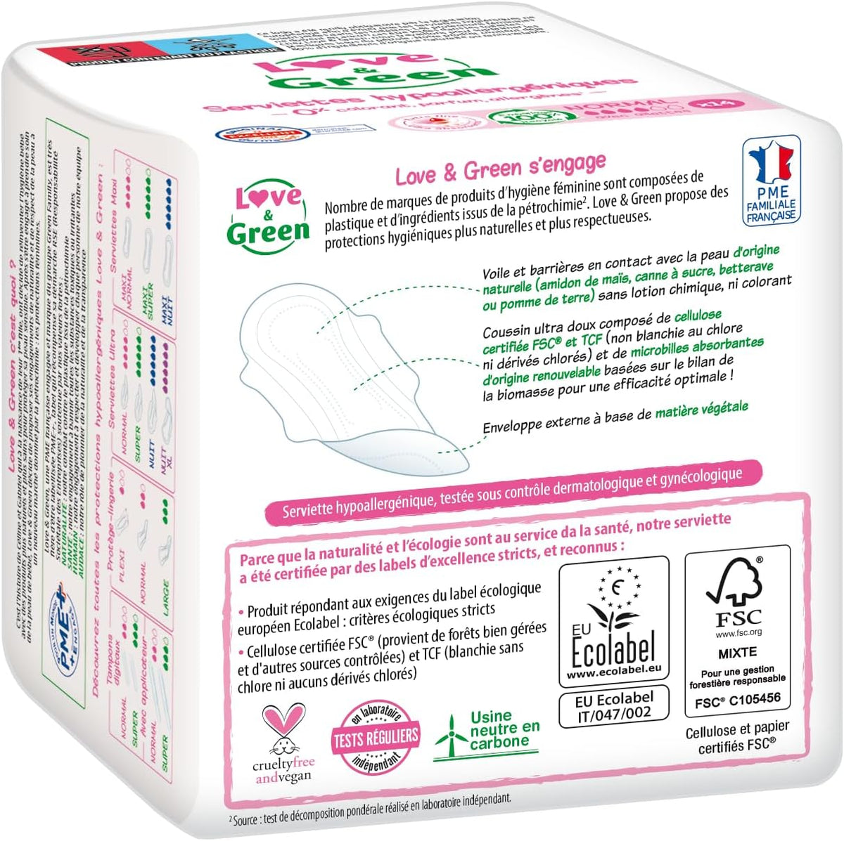 Love & Green - Normal Hypoallergenic Pads (0%, Pack of 14)