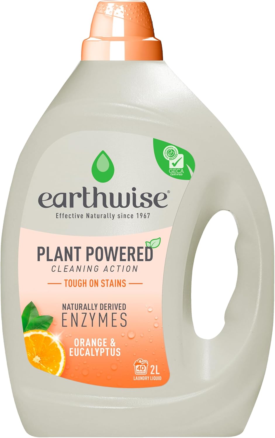 Earthwise Orange & Eucalyptus Laundry Washing Detergent Liquid 2L, 40 Washloads, Suitable for Front & Top Loader, Tough on Stains, Plant Powered Cleaning Action with Naturally Derived Enzymes
