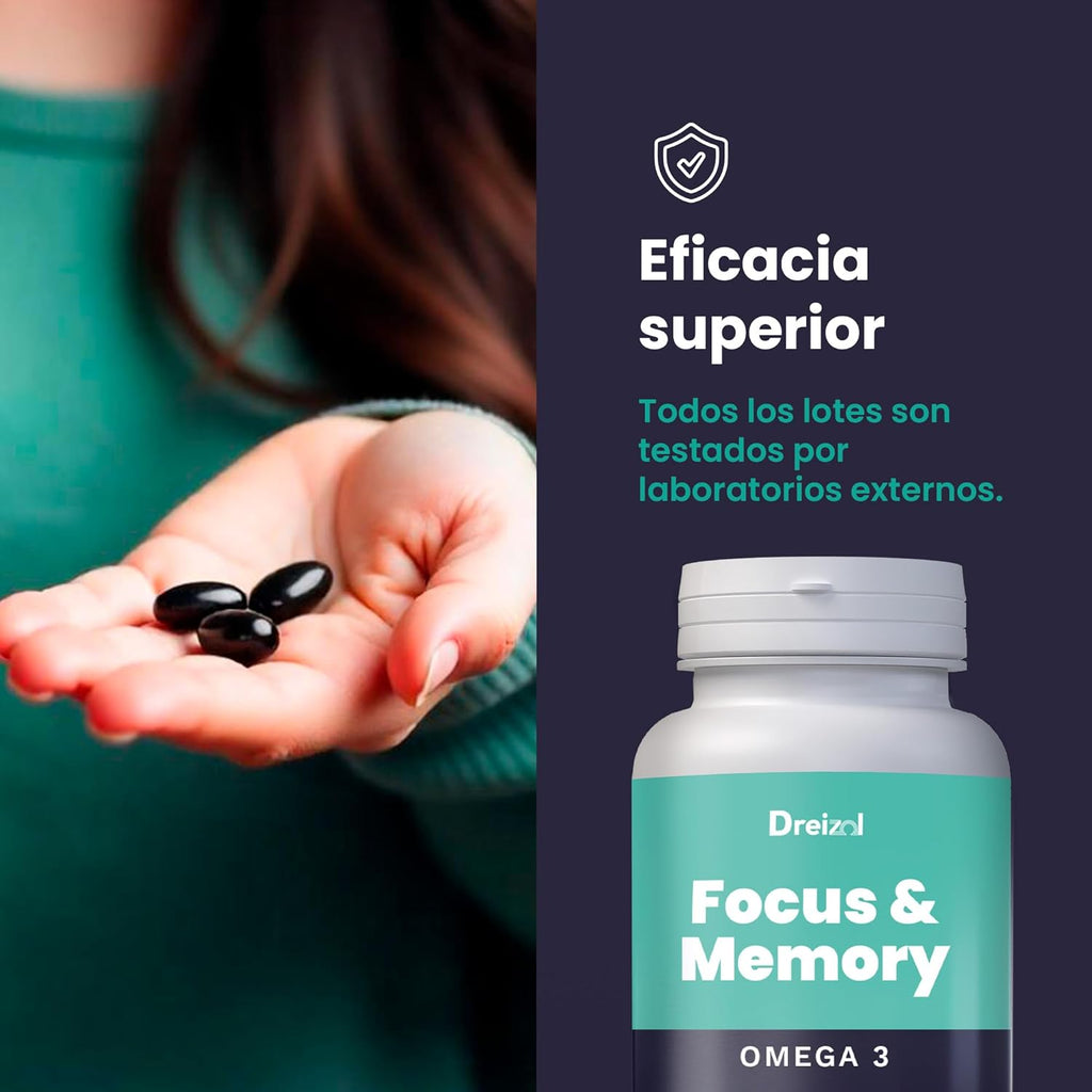 by Brudy Lab - Focus & Memory - High Dose Nootropic - Omega 3 High in DHA, EPA and DPA, Vitamin A, Lutein and Zeaxanthin - Memory and Concentration Aid - 60 Capsules
