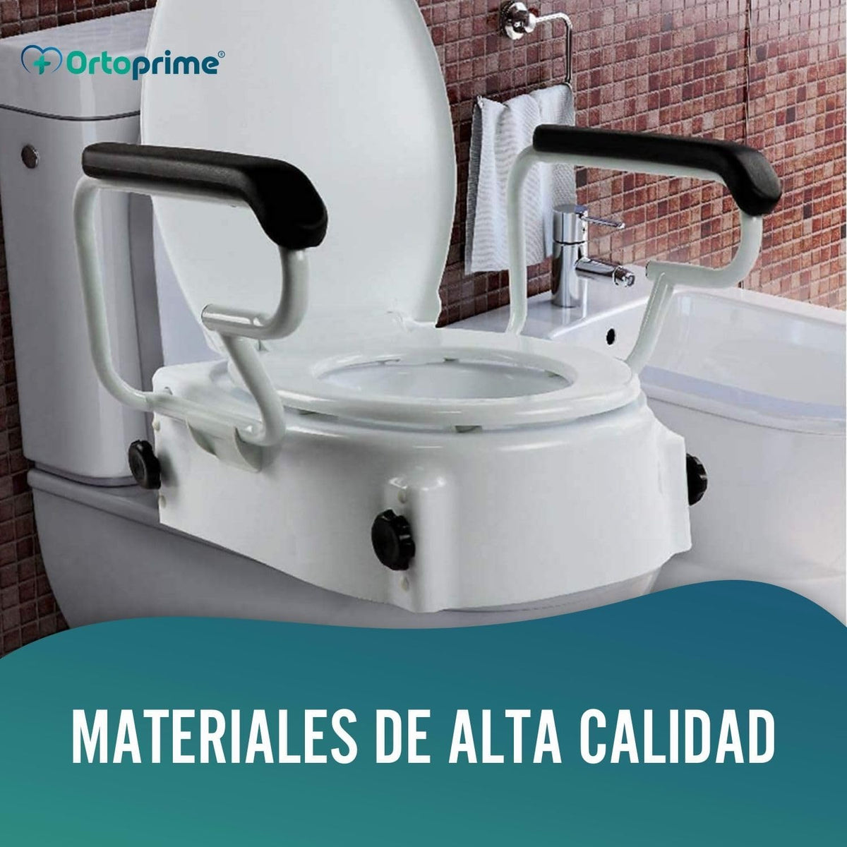 OrtoPrime Tilting WC Lift with Folding Armrests – Height Adjustable 5, 10 and 15 cm – Raised Toilet with Lid – Portable Toilet Lift