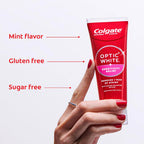 Colgate Optic White Sensitivity Relief Whitening Toothpaste, 3 Pack, 3.8oz | Teeth Whitening Toothpaste for Sensitive Teeth, Helps Remove 1 Year of Stains, Enamel Safe, Fluoride Formulated, Mint Flavor