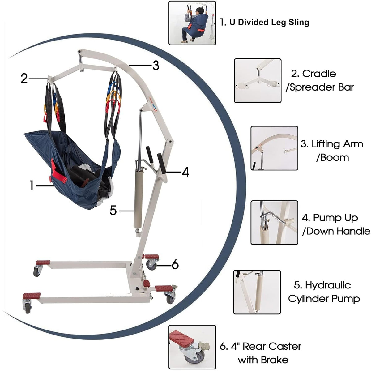 Patient Lift Hydraulic Body Hoyer Lift with Medium Sling for Home Use 400lbs Weight Capacity (Unfoldable Manual)