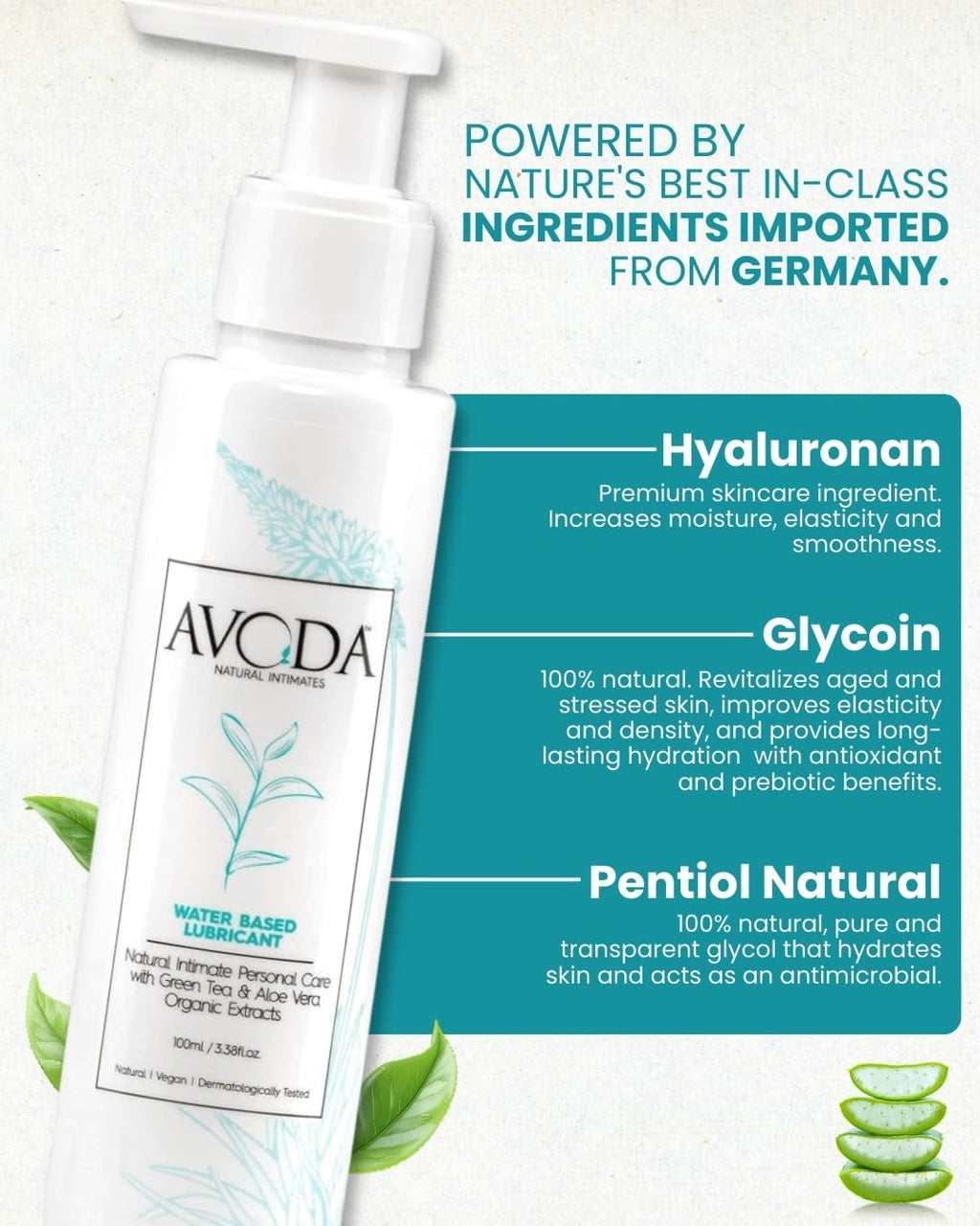 Avoda Natural Intimates Water Based Personal Lubricant Gel 100ml for Couples (Organic Extracts, Dermatologically Tested)