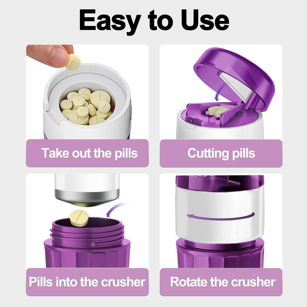 DUBSTAR 3-in-1 Pill Crusher Fine Powder Pill Grinder Pill Cutter Purple