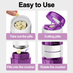DUBSTAR 3-in-1 Pill Crusher Fine Powder Pill Grinder Pill Cutter Purple