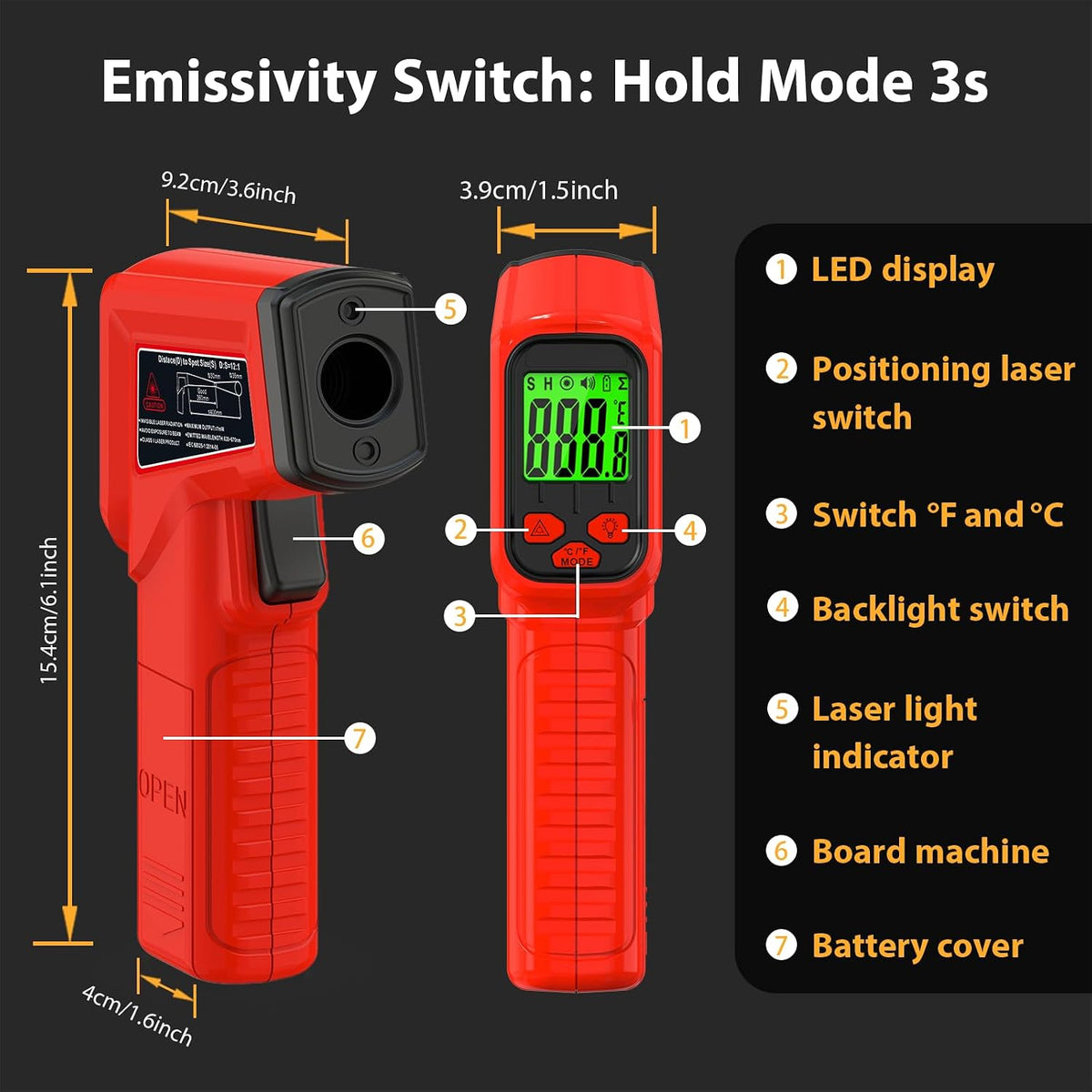 FKM Infrared Thermometer Gun Non-Contact Laser Thermometer Gun -58°F~986°F | (-50°C~530°C) Digital Temperature Gun for Cooking,Oven,Griddle,Automotive,HVAC,Industrial,Adjustable Emissivity,Not for Human