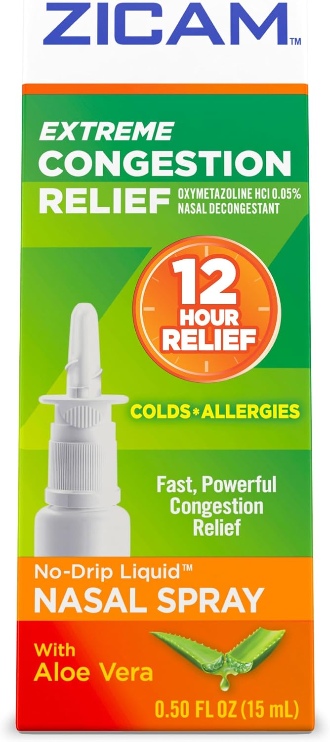 Zicam Extreme Congestion Relief Nasal Spray, Aloe Vera, 0.50 Fl Oz | 12 Hour Relief, Sinus Pressure Relief, Cold and Allergy Relief, Fast Acting Nasal Spray
