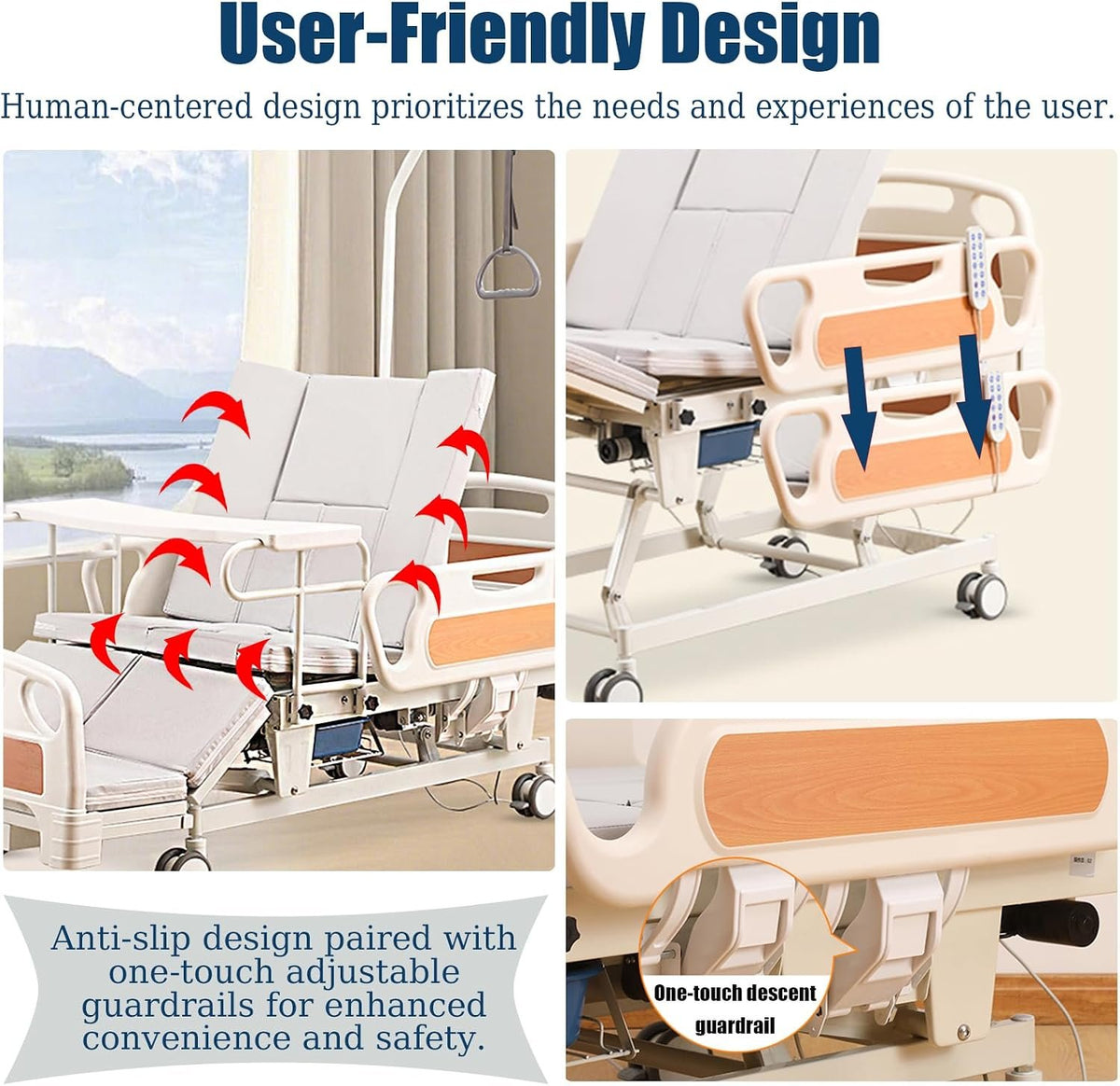 Full Electric Hospital Bed for Home Care, 37" Wide with Timed Auto-Turning,Height Adjustable 18.5"-29",550 lbs Capacity, Include Electric Bedpan,Trapeze&Dining Table
