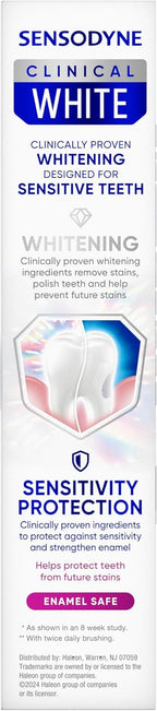 Sensodyne Clinical White Stain Protector Toothpaste, 3.4 oz | Clinically Proven Whitening for Sensitive Teeth, Stain Protector, 2 Shades Whiter Teeth