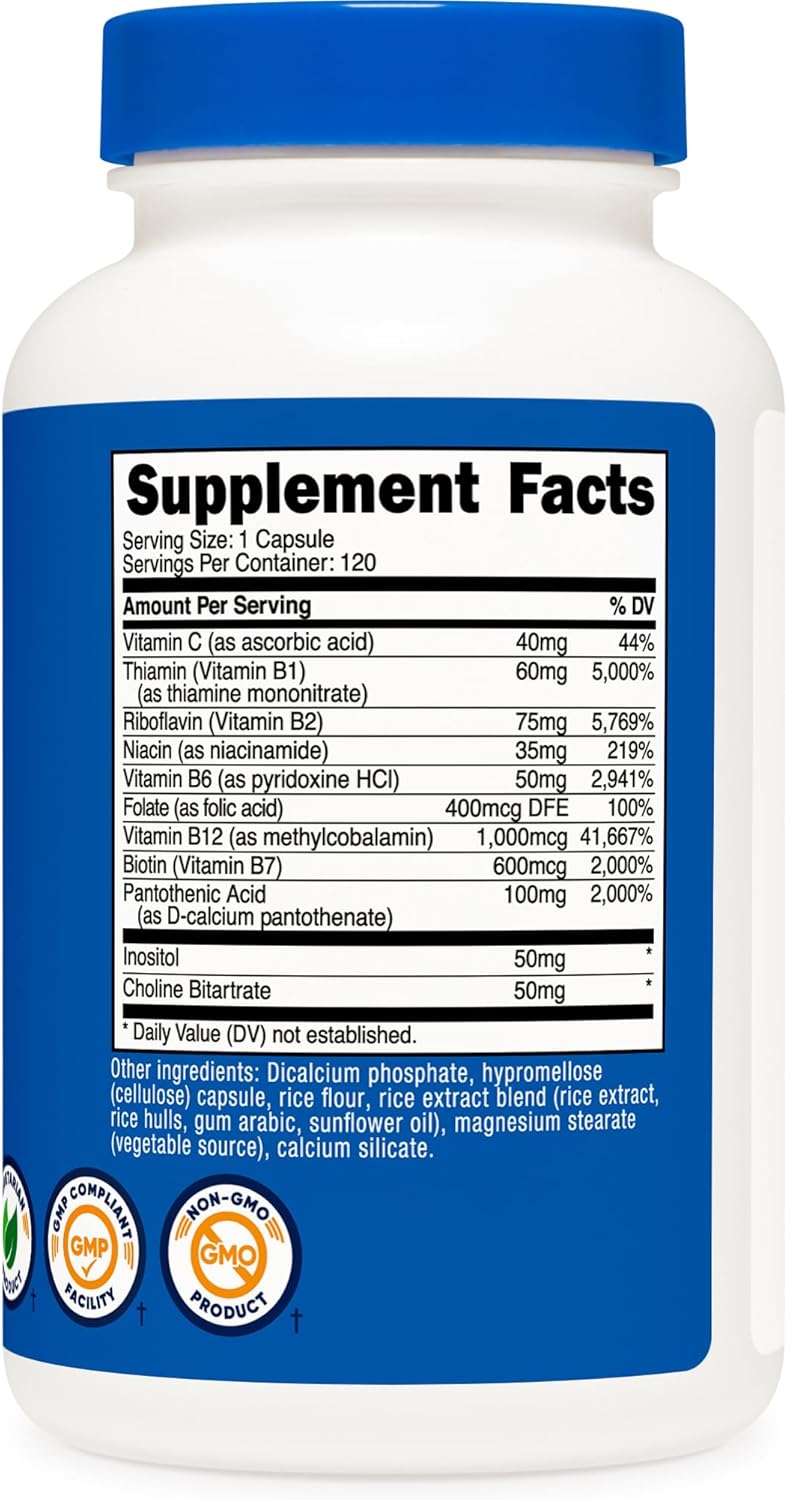 Nutricost High Potency Vitamin B Complex 462mg, 120 Capsules | Energy Complex with Vitamin C