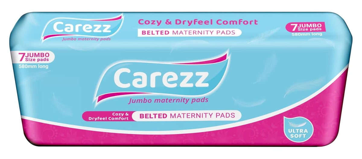 Carezz Cozy & Dryfeel Comfort Belted Maternity Sanitary Pads|7 Pads|Pack Of 1 Packet|Ultra Absorbent Disposable Thick Pad For Heavy Flow Protection|Postpartum Use For Women