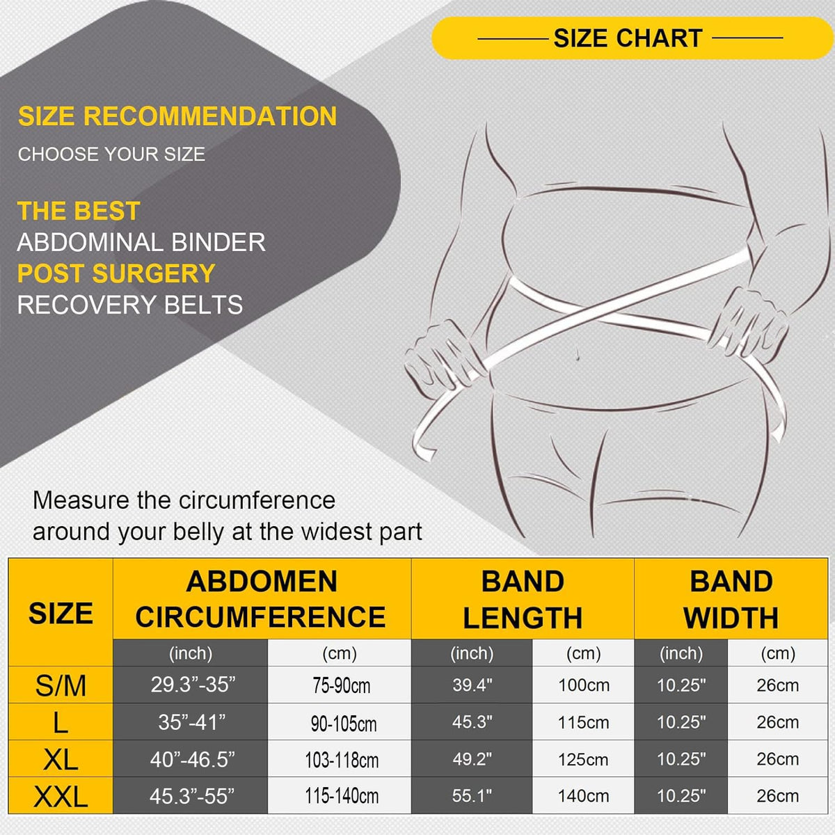Postpartum Belly Band Abdominal Binder Post Surgery C-section Belly Binder Wrap Girdle Recovery Belt Back Support (X-Large, Black)