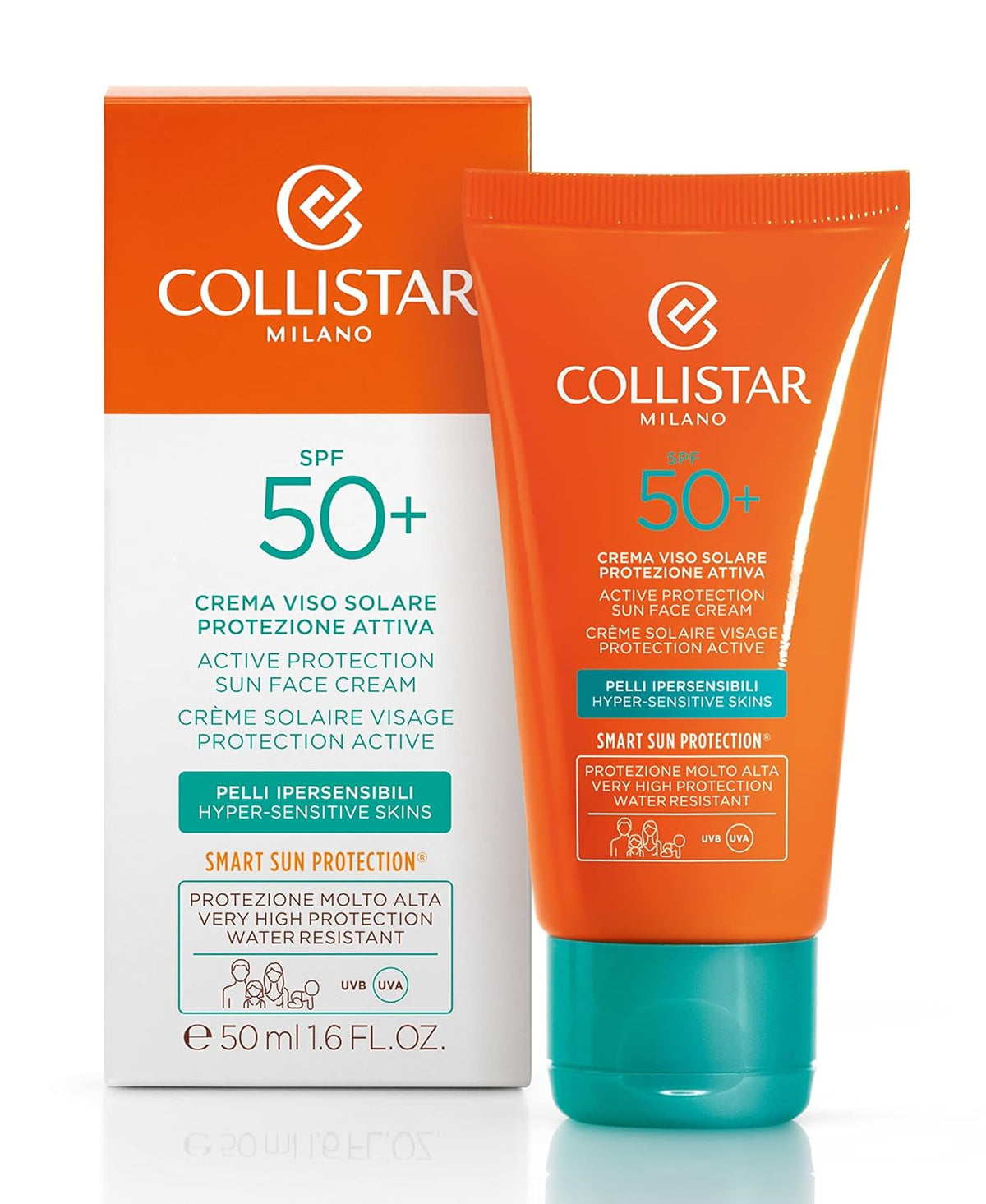 Collistar Sun Cream Face Protection SPF 50+, Prevents Wrinkles and Spots, Also Ideal for Neckline, Hands and Chest 50ml