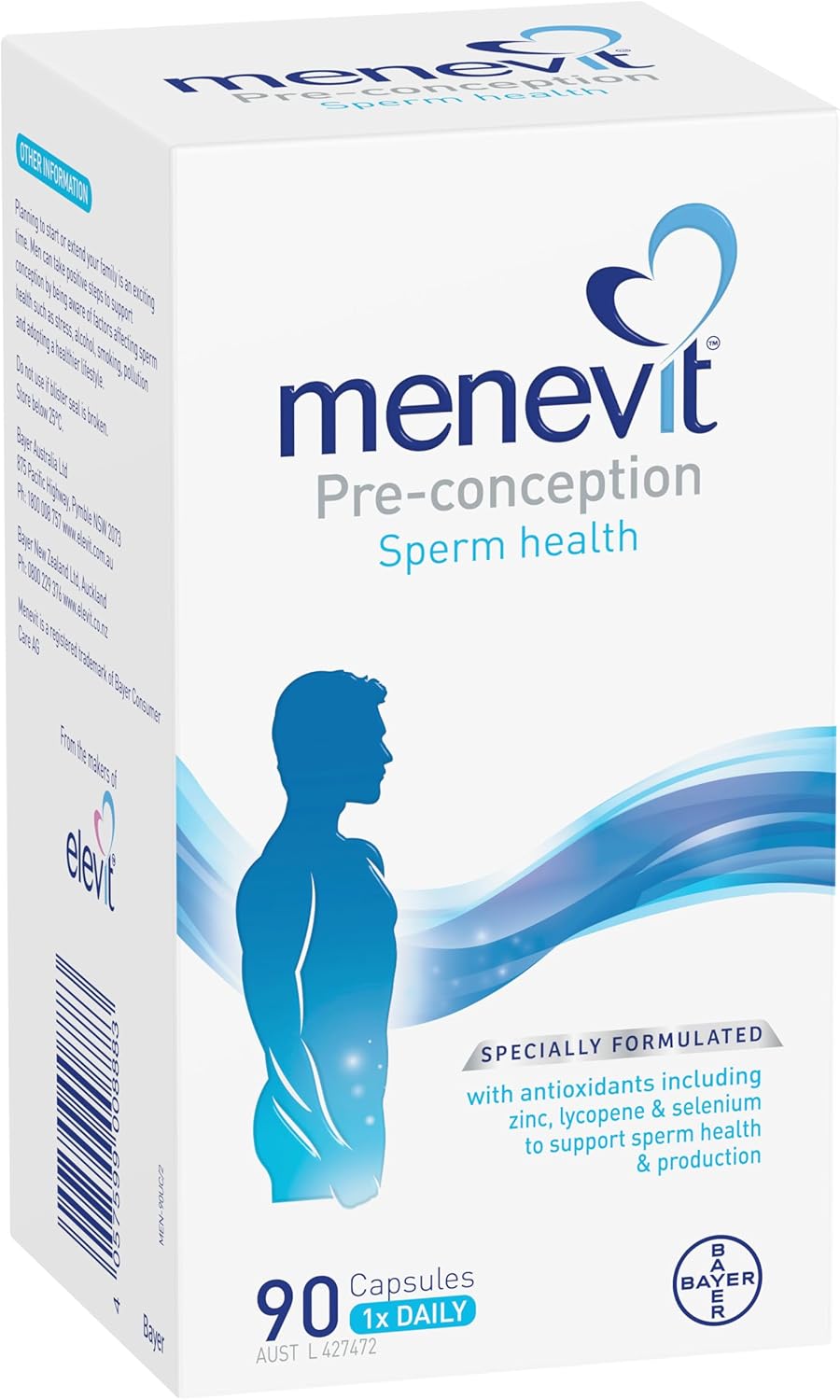 Menevit Pre-Conception Sperm Health Multivitamin with Vitamin C, Zinc, Lycopene and Selenium to Support Sperm Health, Production and Motility, 90 Count