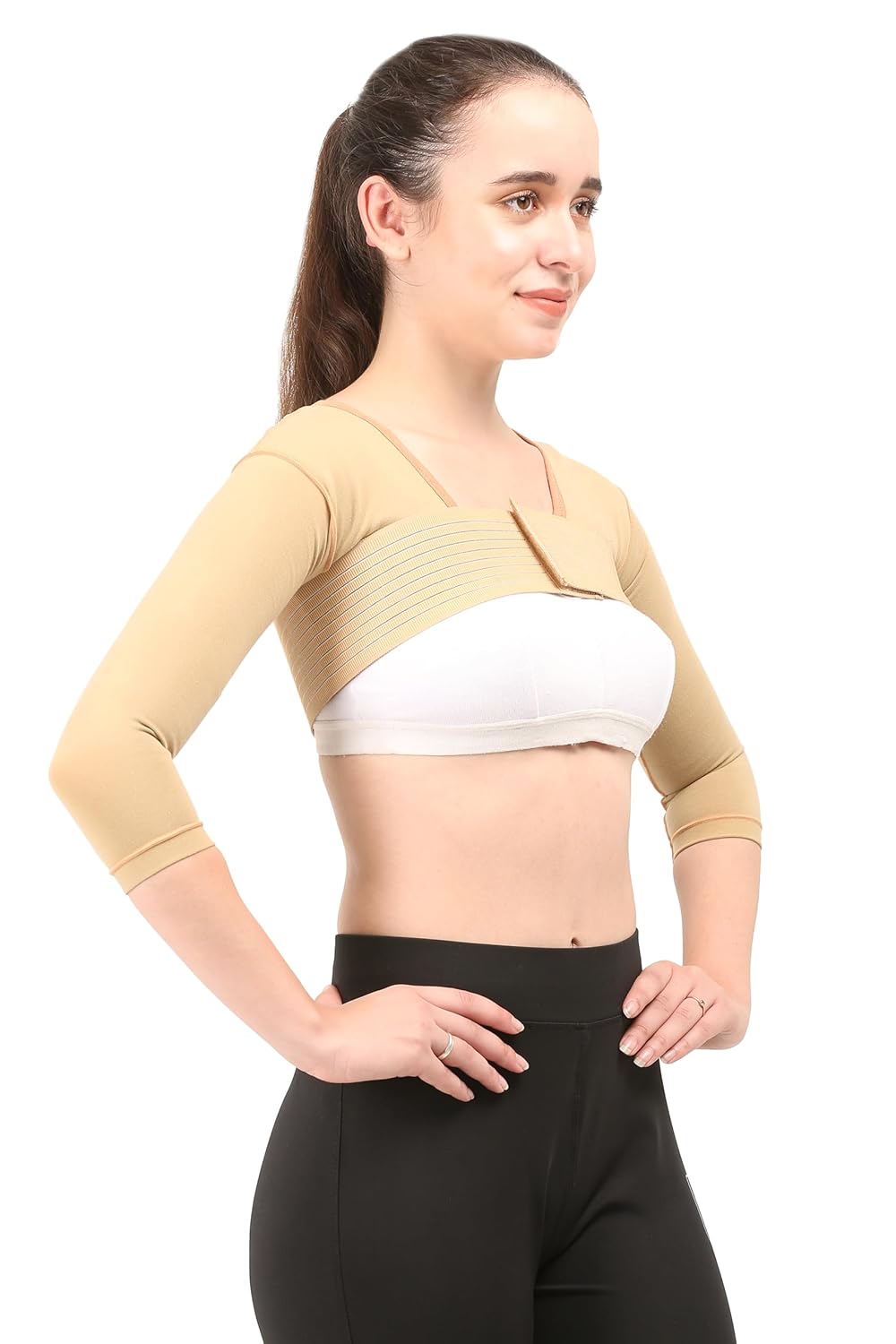 Post Liposcution Arm Compression Garment || MICROPOLY FABRIC || Slimming Sleeves || Arms Posture Corrector || Shapewear || Post Surgical Arms Support (Beige, S)