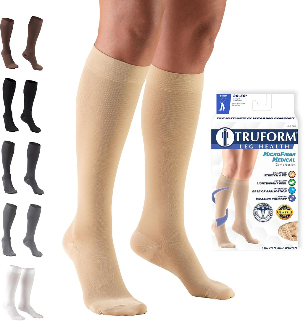Truform 20-30 mmHg Compression Stockings for Men and Women, Knee High Length, Closed Toe