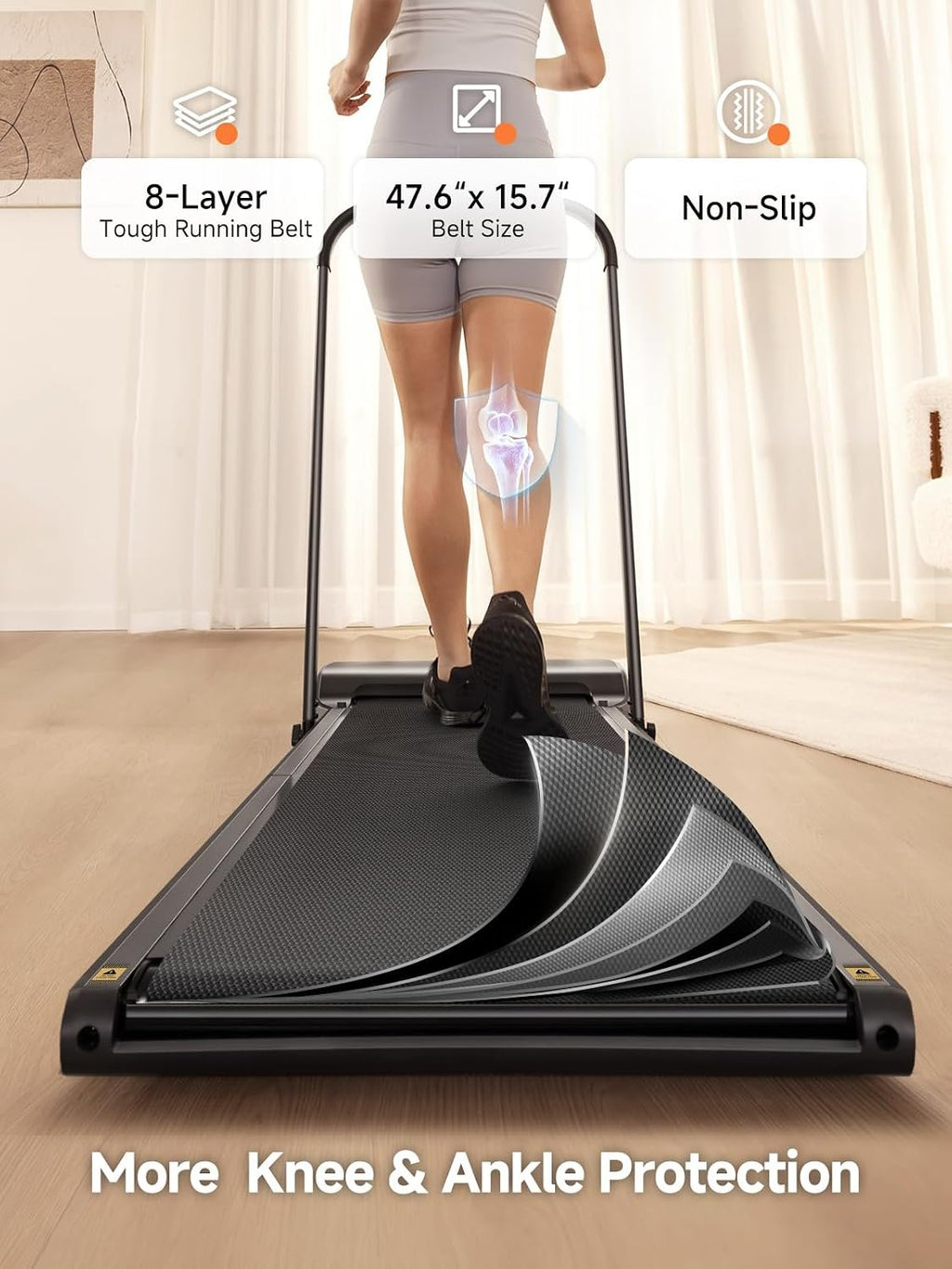 WalkingPad Foldable Walking Pad Treadmill with Handle Bar Under Desk | Treadmill for Home Small, Removable Handrail, Compact Storage, Space Saving for Home and Office Use