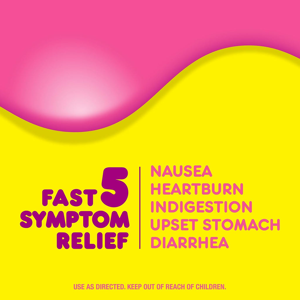 Pepto Bismol Chewable Tablets, Upset Stomach Relief, Nausea Relief, Heartburn Relief, Indigestion Relief, Anti Diarrhea Medication for Adults - 5 Symptom Relief, 90 Chewable Tablets (3x30 ct)