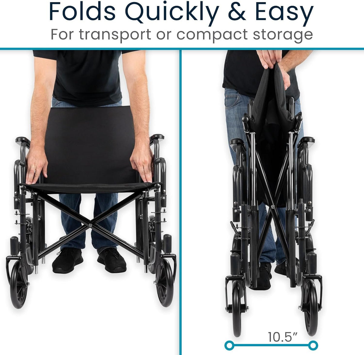 Vive Mobility Bariatric Transport Wheelchair for Adults - Supports 450lbs | Foldable, Heavy Duty Travel Wheel Chair - Portable, Transfer Aid with Swing Away Footrests & 22 Inch Wide Seat
